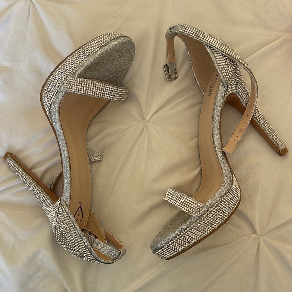 Windsor Silver Crystal Ankle-Strap Stiletto Heels